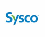 Logo featuring the word Sysco in blue letters. The letter S incorporates a green leaf design, suggesting a focus on freshness or sustainability. The background is white.